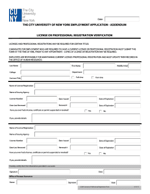 CUNY License or Professional Registration Form