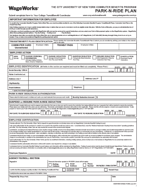 CUNY Commuter Benefits Park-n-Ride Plan Form