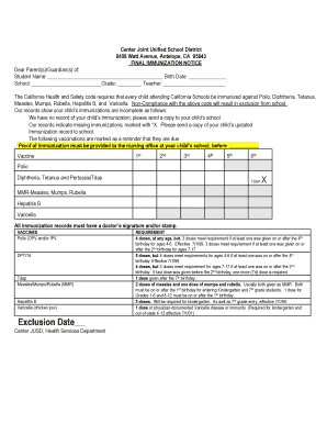 California School Immunization Notice