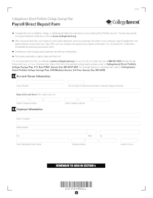 CollegeInvest Direct Portfolio Payroll Deduction Form