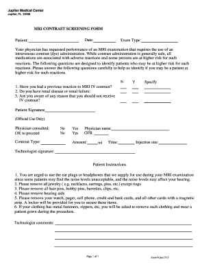 MRI Contrast Screening Form