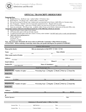 Peralta Community College District Transcript Order Form