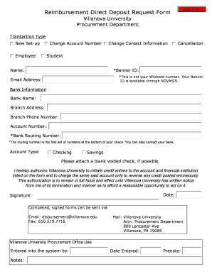 Reimbursement Direct Deposit Request Form