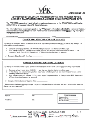 Notification of Voluntary Prekindergarten Provider Action