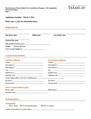 University of Texas School of Law Juris Doctor Application