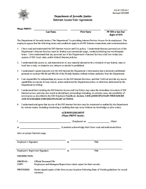 Department of Juvenile Justice Internet Access User Agreement