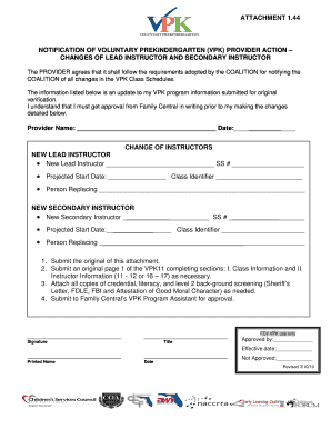 Notification of Voluntary Prekindergarten Provider Action