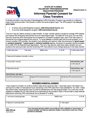 Florida VPK Class Transfer Consent