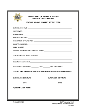 Pending Missing PC Receipt Form