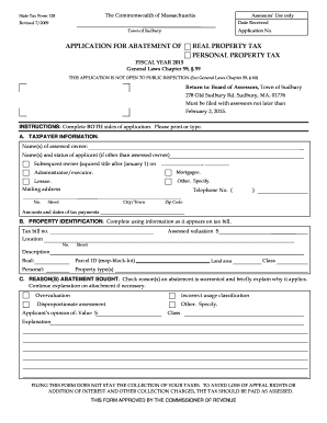 Massachusetts Real Property Tax Abatement Application