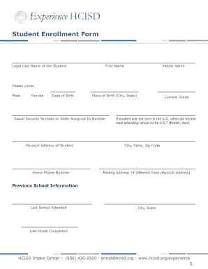 HCISD Student Enrollment Form
