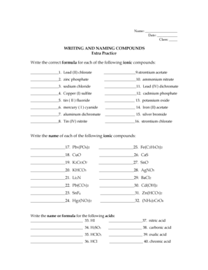 Chemistry Worksheet