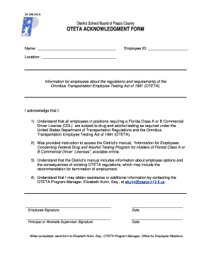 OTETA Acknowledgment Form