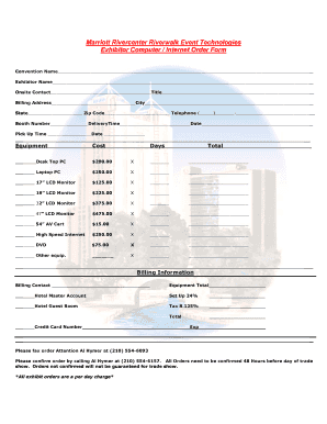 Marriott Rivercenter Event Technologies Exhibitor Order Form