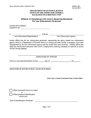 Affidavit of Compliance with Level 2 Screening Standards