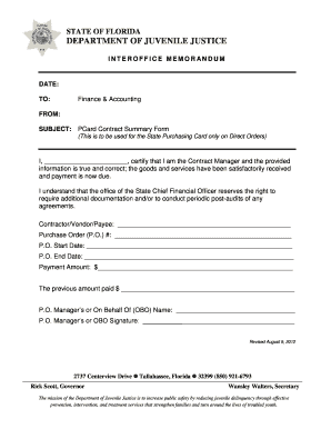 Florida PCard Contract Summary Form