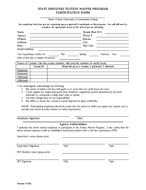 State Employee Tuition Waiver Program Participation Form