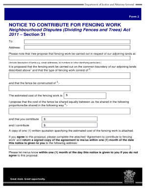 Form 2 Notice to Contribute for Fencing Work