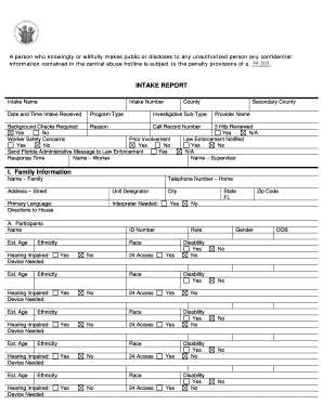 Florida Abuse Hotline Intake Report