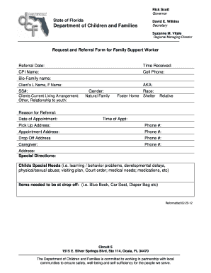 Request and Referral Form for Family Support Worker
