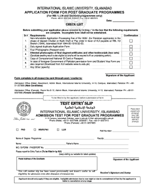 International Islamic University Postgraduate Application Form
