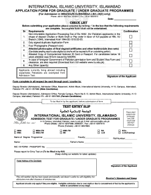 International Islamic University Admission Application Form