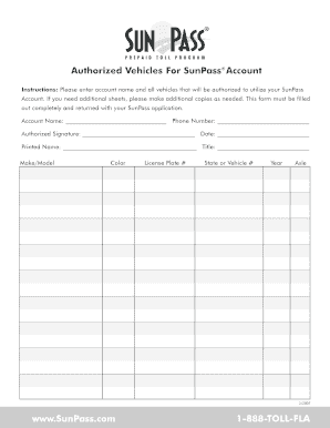 SunPass Authorized Vehicles Form