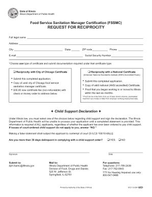 Illinois Food Service Sanitation Manager Certification Reciprocity Request