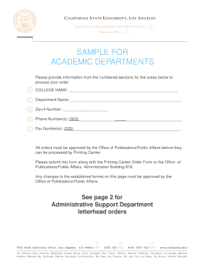 California State University Printing Order Form