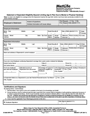MetLife Dependent Eligibility Statement