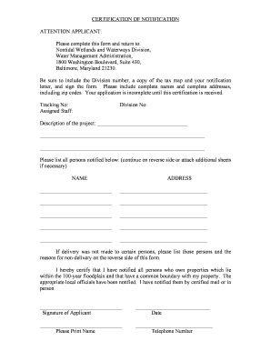 Maryland Certification of Notification