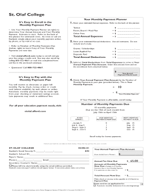 St. Olaf College Monthly Payment Planner