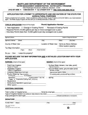 Maryland Water Use Permit Application