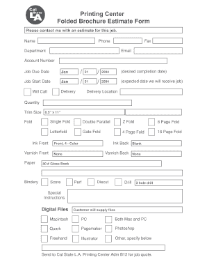 Folded Brochure Estimate Form