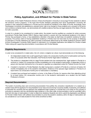 Florida In-State Tuition Application and Affidavit