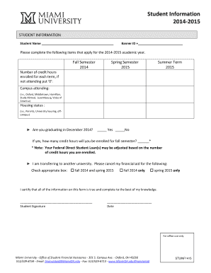 Student Information Form 2014-2015