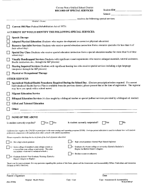 Special Services Record Form