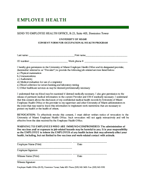Consent Form for Occupational Health Program