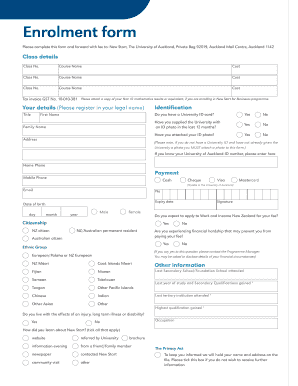 University of Auckland Enrolment Form