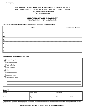 Michigan Corporation Information Request Form