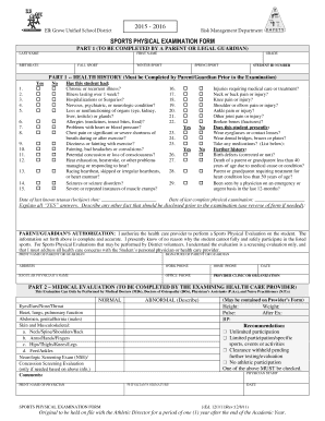 Sports Physical Examination Form