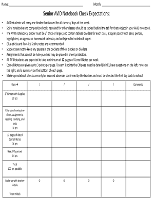 AVID Notebook Check Form