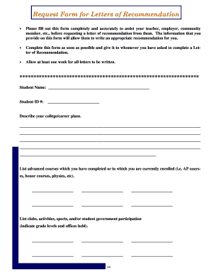 Request Form for Letters of Recommendation