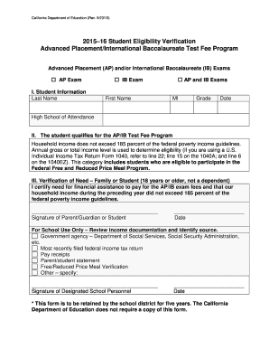 Student Eligibility Verification for AP/IB Test Fee Program