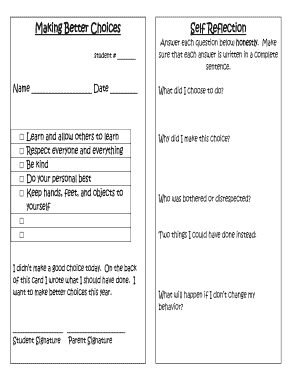 Making Better Choices Self Reflection Form