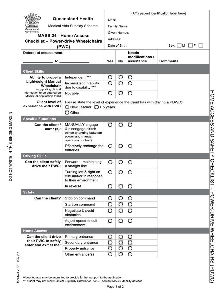 Fillable Online health qld gov HOME ACCESS AND SAFETY CHECKLIST POWER