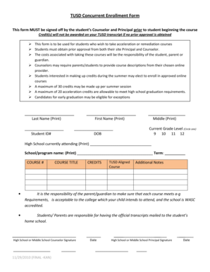 TUSD Concurrent Enrollment Form