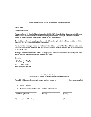 No Child Left Behind Student Information Consent Form