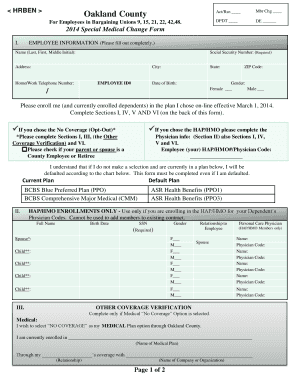 2014 Special Medical Change Form