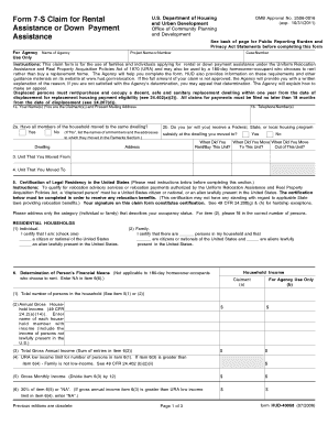 HUD Form 7-S Claim for Rental Assistance